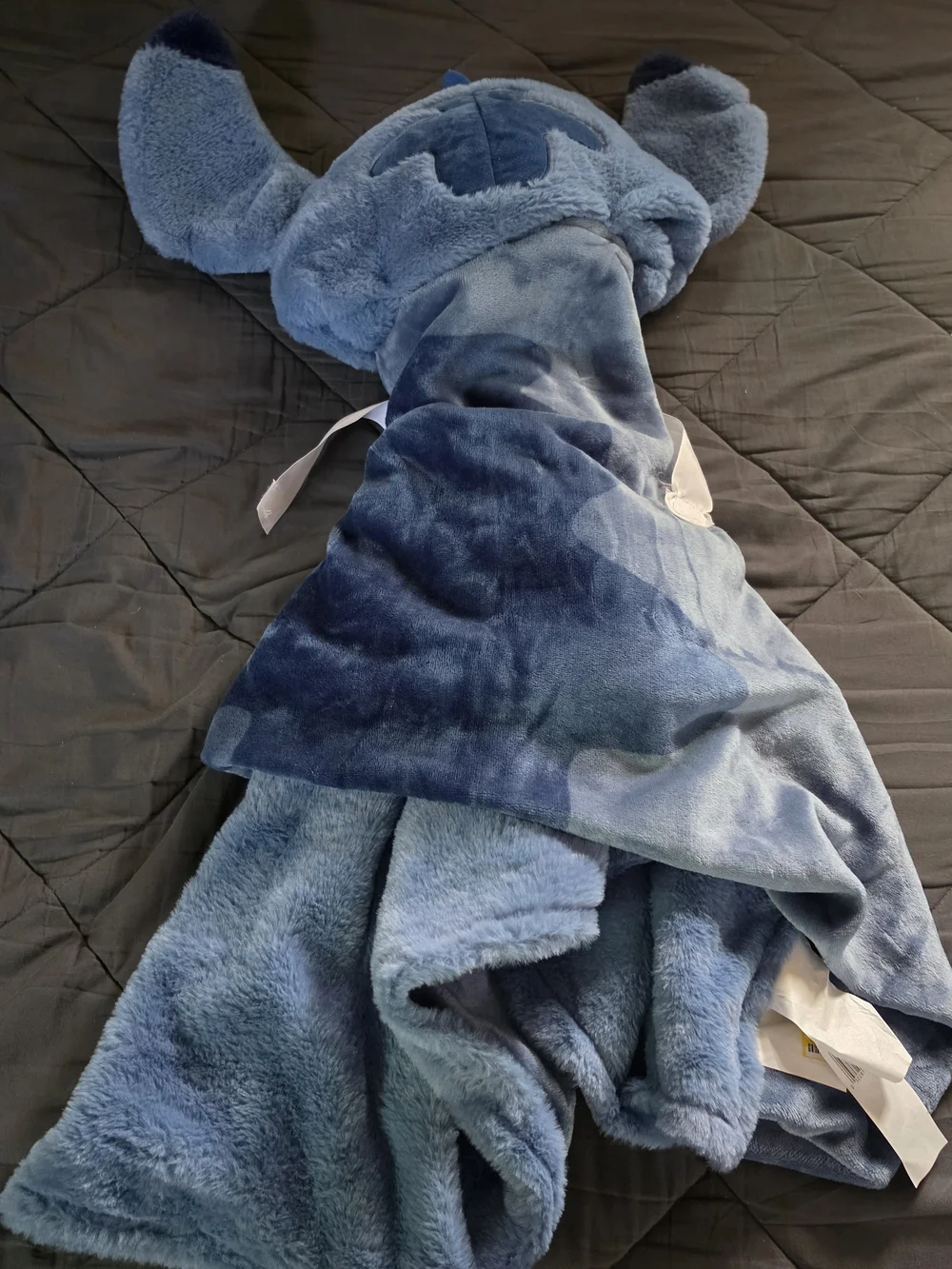 Disney Stitch Hooded Plush Kids Blanket - Blue with Pink Ear Accents